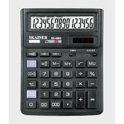 Калькулятор 16-разрядный 143х192х39,5мм черный, 2 питания, 2 памяти  Skainer SDC-395 SK-486II