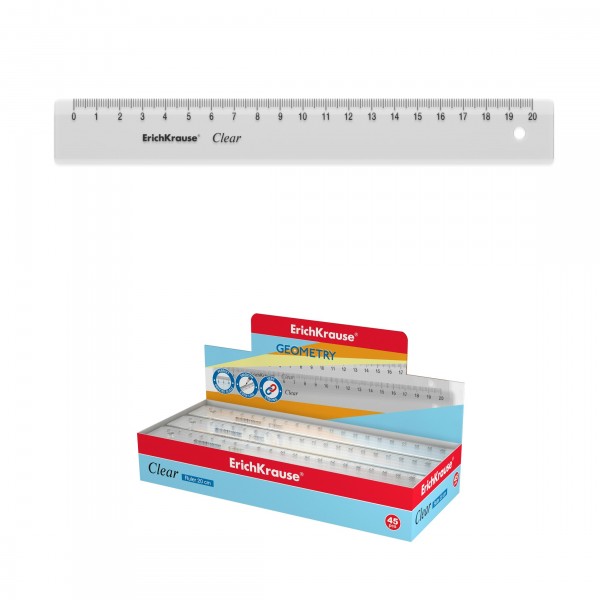 Линейка пластиковая 20см Clear прозрачная 49499 ErichKrause 45/900