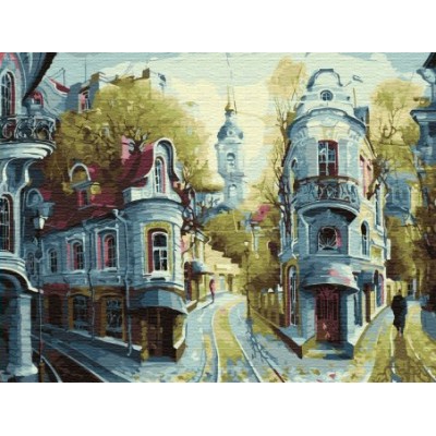 Картина по номерам холст на подрамнике 30х40 Улочка старой Москвы 20 цветов с цветной схемой KK0611 Молли