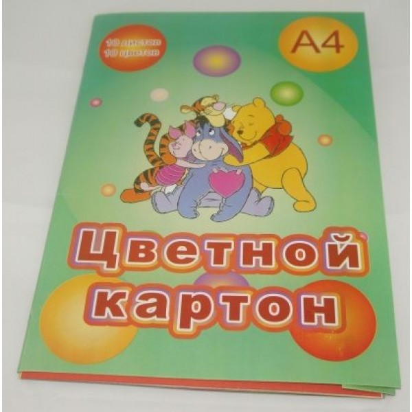 Картон цветной А4 10 листов 10 цветов золото + серебро в папке немелованный 51815 Тюмень