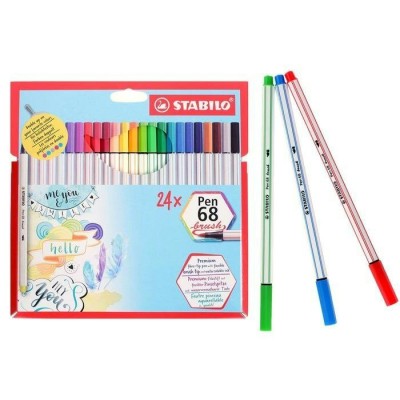Фломастеры 24 цвета кисточки Pen 68 Brush карт. уп. 568/24-211 Stabilo