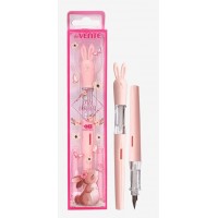 Ручка перьевая F Зайка синяя + 2 балончика 0,8мл декоративные элементы, розовый корпус, пластиковая упаковка 5100001 deVente
