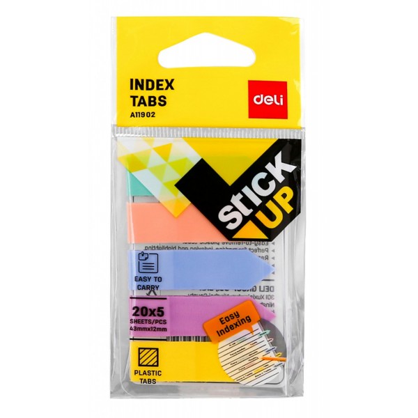 Блок клей -закладки 43х12 5 цветов х20 листов, пластиковые 1211394 Deli 24/288 ЕА11902