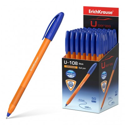 Ручка шариковая U-108 Orange Stick Ultra Glide Technology синяя 1мм 3-гранная 47582 ErichKrause 50/200/2400