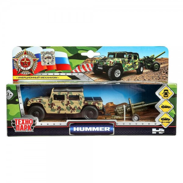 Технопарк Игрушка   Машина. Hummer h1 вс/11 см, металл, инерц., откр.двери, багажник+пушка SB-18-09-H1+CANNON-W Китай