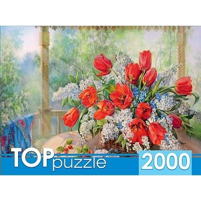 Рыжий кот Пазл 2000 TopPuzzle Русская коллекция. Тюльпаны с черемухой/худ. О. Дандорф РУКТП2000-1592 Россия