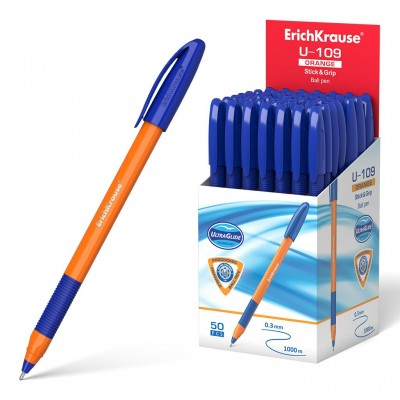 Ручка шариковая U-109 Orange Stick&Grip Ultra Technology синяя 1мм 3-гранная 47591 ErichKrause 50/200/2400