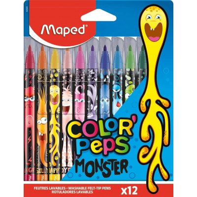 Фломастеры 12 цветов Color'peps Monster смыв. заблок. средн. пиш. узел карт. уп. 845400 Maped
