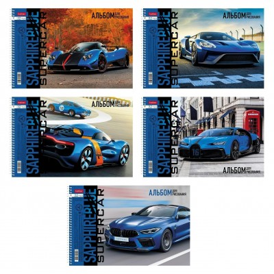 Альбом 32 листа для рисования А4 спираль BLUEsupercar перфорация на отрыв, ассорти, 100г/м2 32А4Всп Хатбер 5/40 067365