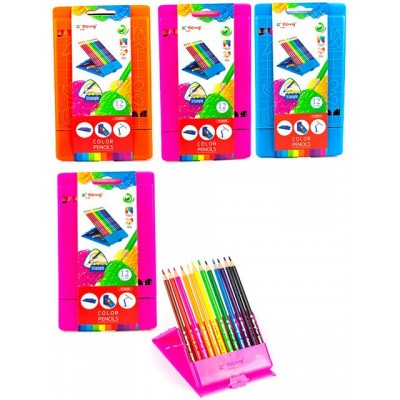 Карандаши цветные 12шт Game 3-гранные, с трафаретом, пластиковый пенал YL10019-12 Yalong