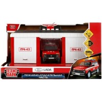 Технопарк Игрушка   Набор. Пожарно - спасательная часть + машинка Lada,/22 см, свет, звук GARAGE-22SL1XCAR-FIR Китай
