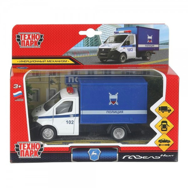 Технопарк Игрушка   Машина Газель Next Полиция 14 см, металл, открываются двери, инерционная NEXTKUNG-15POL-WH Китай