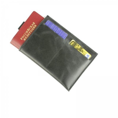 Обложка для паспорта футляр кожа 100х136х5мм черный пулап П408-254 CROCO