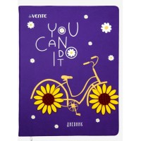 Дневник универсальный А5+ твердая обложка, кожзам You can do it шелкография, аппликация в виде цветов, ляссе 2020173 deVente