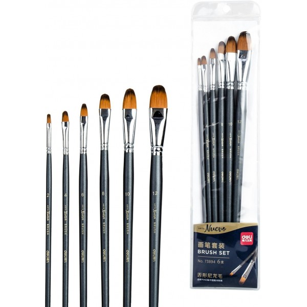 Набор кистей 6шт нейлон плоские Arte Nuevo 1366237 Deli