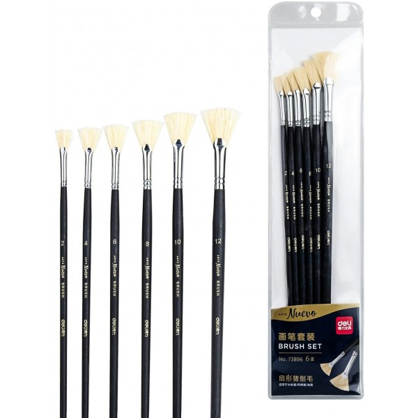 Набор кистей 6шт синтетика Arte Nuevo плоские деревянные лакированные ручки 1366246 Deli 12/144