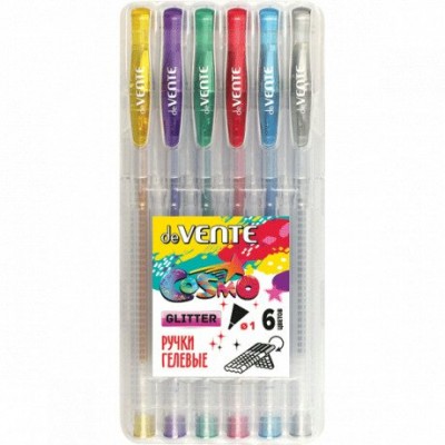 Ручка гелевая Набор 6 цветов Cosmo Glitter с блестками 1мм пластиковая упаковка 5051040 deVente