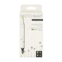 Маркер скетч Набор 6 цветов двусторонний пулевидный, скошенный, Sketch&Art Весенний пейзаж 3-гранный корпус, картонная упаковка 22-0081/04 Bruno Visconti