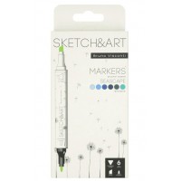 Маркер скетч Набор 6 цветов двусторонний пулевидный, скошенный, Sketch&Art Морской пейзаж 3-гранный корпус, картонная упаковка 22-0081/10 Bruno Visconti