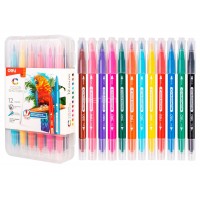Фломастеры 12 цветов Color Emotion двусторонние, пластиковая коробка 1483039, 1460094 Deli 24/144 EC151-12, EC151-12/A