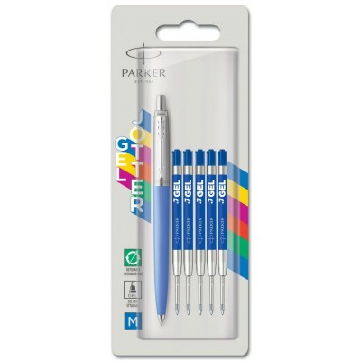 Ручка подарочная гелевая JOT ORIG GEL REF BTS WOW M BLU синяя + стержни, синий корпус 1411667 2141251 Parker
