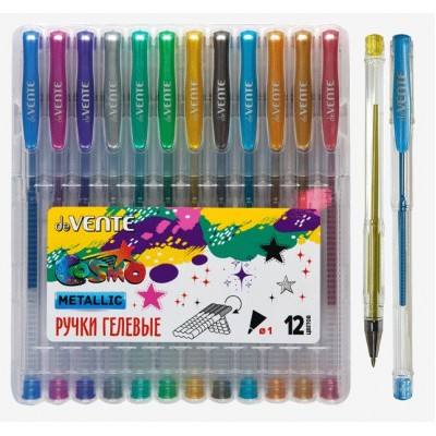 Ручка гелевая Набор 12 цветов Metallic Cosmo 1мм пластиковая упаковка 5051047 deVente