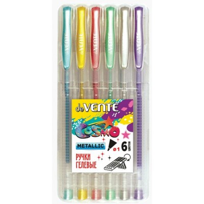 Ручка гелевая Набор 6 цветов Metallic Cosmo 1мм пластиковая упаковка 5051045 deVente