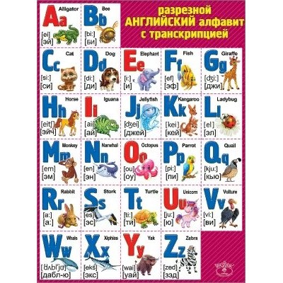 Английский алфавит разрезной с транскрипцией/А2. Плакат. 0800994 Праздник