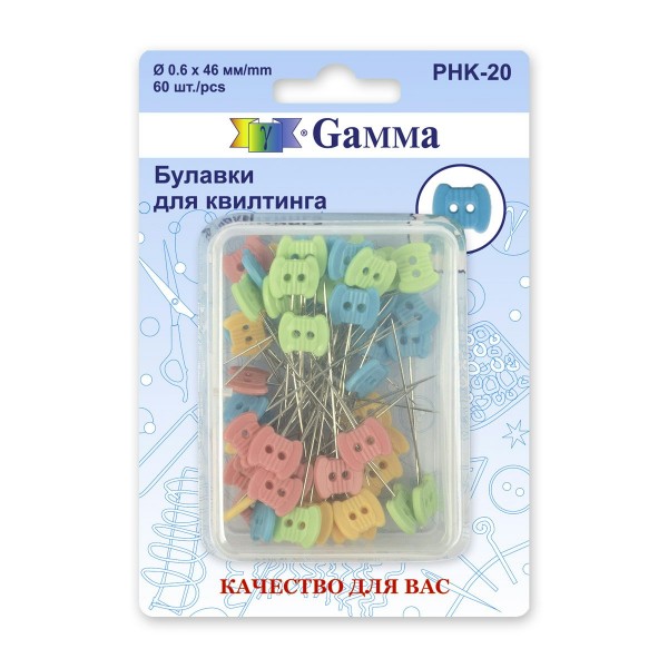 Булавки с наконечником для квилтинга сталь 46мм 60шт пластиковая коробка PHK-20 Gamma