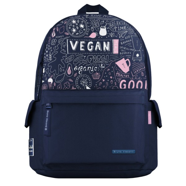 Рюкзак  30х40х17см Vegan синий, 1 отделение, 3 кармана, 570гр 12-003-142/02 Bruno Visconti