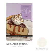 Блокнот 100 листов А5 клетка, твердая обложка Megapolis journal Кофемания Чизкейк вертикальный, на резинке, бежевая бумага 3-475/08 Bruno Visconti