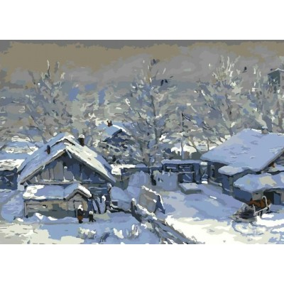 Картина по номерам холст на подрамнике 40х50 Зима Морозный день Рх-061 LORI