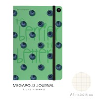 Блокнот 100 листов А5 клетка, твердая обложка Megapolis journal Ягоды Графика Черника на резинке, бежевая бумага 3-477/06 Bruno Visconti