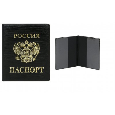Обложка для паспорта кожзам Золотой стандарт черный ОП-7699 Миленд