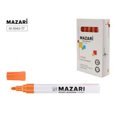 Маркер краска 2мм PRIME оранжевый, алюминиевый корпус, пулевидный, картонная упаковка М-5043-77 Mazari