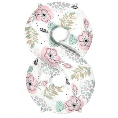 Браво/Шар фольга. Цифра 8 цветочный принт/И32/81 см/811108Р/