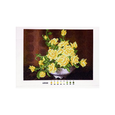 Вышивание бисером 19х25 Домашние желтые розы част. заполн. канва с рис. AS026 Рыжий кот
