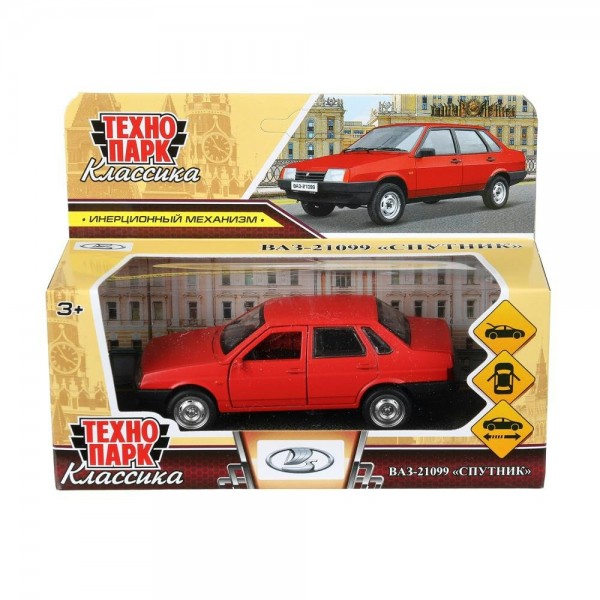 Технопарк Игрушка   Машина ВАЗ - 21099 Спутник классика, красный 12 см, металл, открываются двери, багажник, инерционная 21099-12MAT-RD Китай