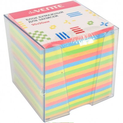 Блок бумажный 90х90х90 цветной 20 слоев, 5 цветов, в пластиковой подставке 80г/м2 2012203 deVente