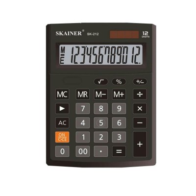 Калькулятор 12-разрядный 103х137х31мм черный, маленький настольный, 2 питания SK-212 Skainer