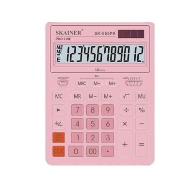 Калькулятор 12-разрядный 155х205х35мм розовый, большой настольный, 2 питания, 2 памяти SK-555PK Skainer