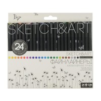 Ручка капилярная Набор 24 цвета Sketch&Art Black edition 0,36мм 36-0019 Bruno Visconti 8/48