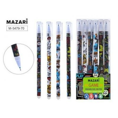 Ручка гелевая Пиши-стирай Game синяя 0,5мм ассорти, игольчатый стержень, термочувствительные чернила М-5479-70 Mazari