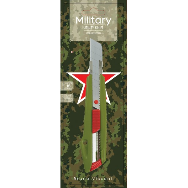 Нож канцелярский 18мм Military черное лезвие, пластиковый корпус 2-265/03 Bruno Visconti
