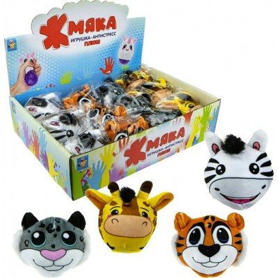 1 Toy Игрушка   Жмяка-плюш с шариками. Тигр, кот, зебра, жираф/10 см, антистресс Т17009 Китай