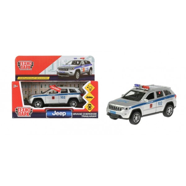 Технопарк Игрушка   Машина. Jeep Grand cherokee полиция/12см, металл, свет, звук, инерц, серебро CHEROKEE-12SLPOL-SL Китай