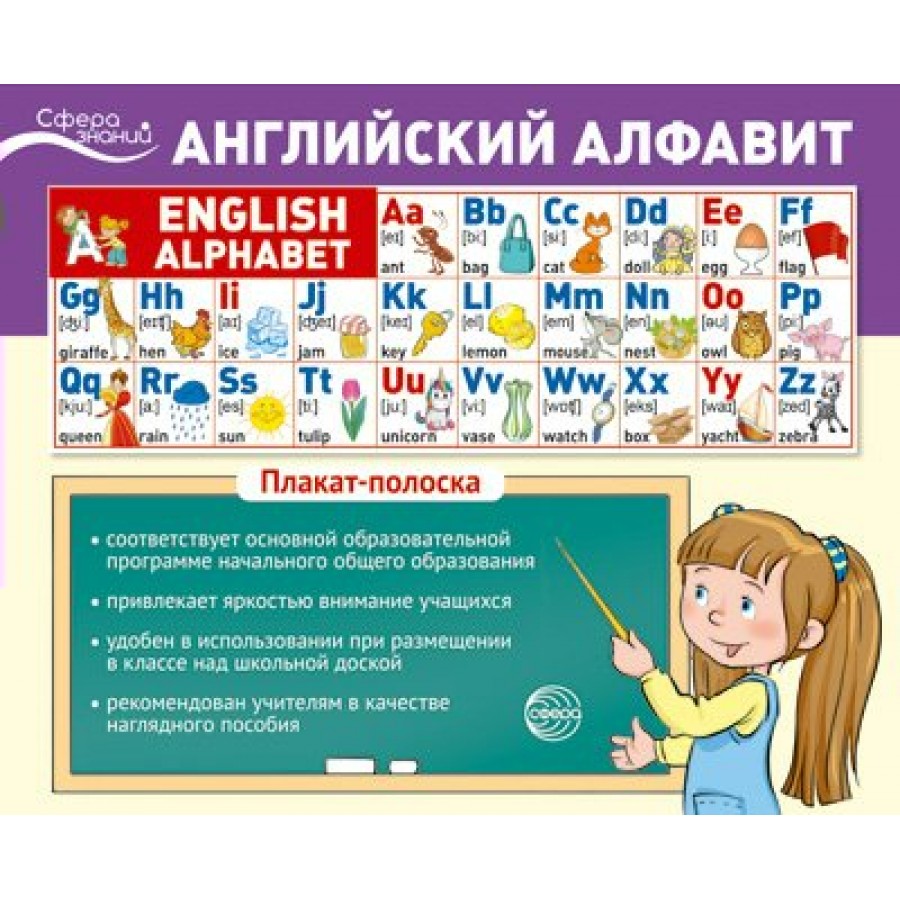 Плакат - полоска. Английский алфавит. 1000 х 330. купить оптом в  Екатеринбурге от 122 руб. Люмна