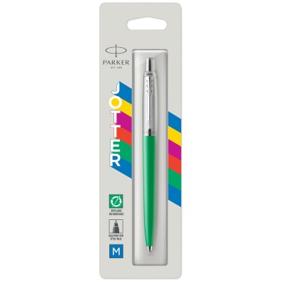 Ручка подарочная шариковая автоматическая Jotter Green CT 1мм синяя, корпус зеленый серебро, блистер 2076058 Parker  295247