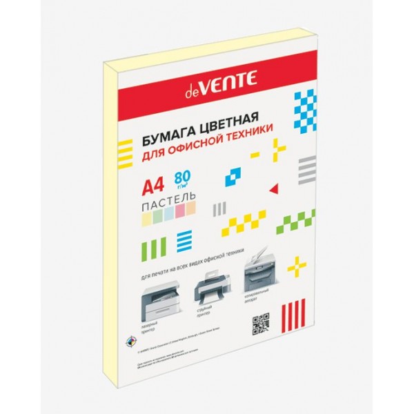 Бумага для ксерокса цветная А4 50 листов 80г/м2 пастель желтая 2072252 deVente
