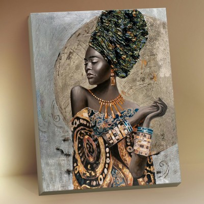 Картина по номерам холст на подрамнике 40х50 Африканская девушка с поталью 21цв HR0394 Молли